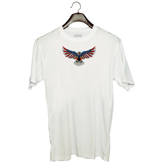                       UDNAG Unisex Round Neck Graphic 'Bald Eagle | American Flag' Polyester T-Shirt White                                              