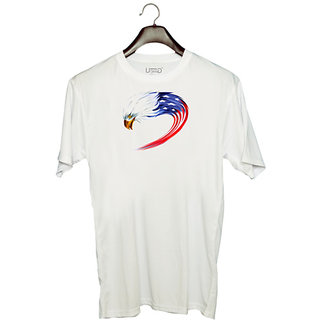                       UDNAG Unisex Round Neck Graphic 'Flag | Eagle American Flag' Polyester T-Shirt White                                              