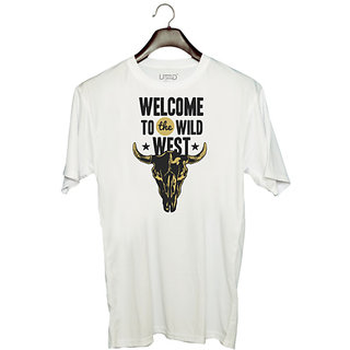                       UDNAG Unisex Round Neck Graphic 'Wild west | Welcome to the wild west' Polyester T-Shirt White                                              