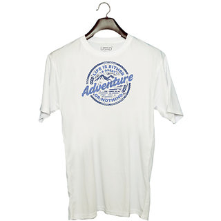                       UDNAG Unisex Round Neck Graphic 'Adventure | Life is either a great adventure or nothing' Polyester T-Shirt White                                              