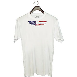                       UDNAG Unisex Round Neck Graphic 'Flag | American Flag' Polyester T-Shirt White                                              