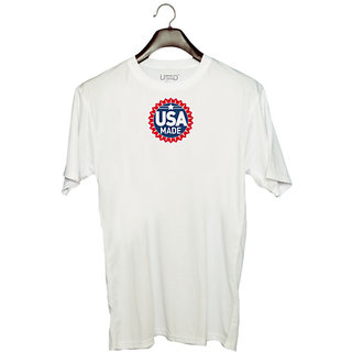                       UDNAG Unisex Round Neck Graphic 'USA | USA made' Polyester T-Shirt White                                              
