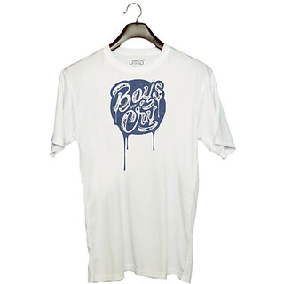                       UDNAG Unisex Round Neck Graphic 'Boys don't cry' Polyester T-Shirt White                                              