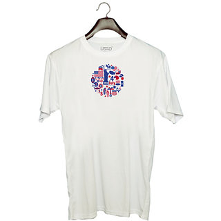                       UDNAG Unisex Round Neck Graphic 'USA | American Flag' Polyester T-Shirt White                                              