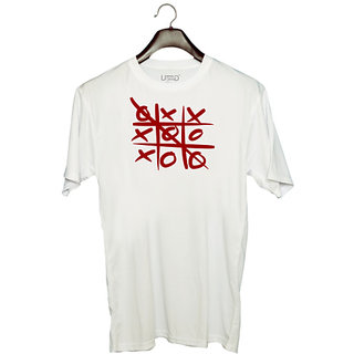                      UDNAG Unisex Round Neck Graphic 'Puzzle | tic tac toe' Polyester T-Shirt White                                              