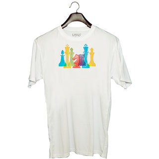                       UDNAG Unisex Round Neck Graphic 'Chess Game | Chess Pieces' Polyester T-Shirt White                                              