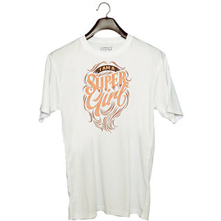                       UDNAG Unisex Round Neck Graphic 'Super Girl | I am a super Girl' Polyester T-Shirt White                                              