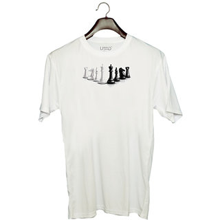                       UDNAG Unisex Round Neck Graphic 'Mind Game | Chess Pieces' Polyester T-Shirt White                                              