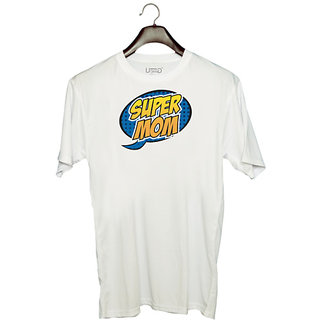                       UDNAG Unisex Round Neck Graphic 'Mom, yellow | Super Mom' Polyester T-Shirt White                                              