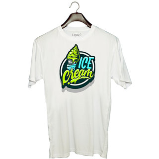                       UDNAG Unisex Round Neck Graphic 'Ice Cream' Polyester T-Shirt White                                              