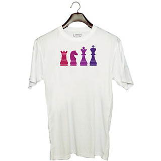                       UDNAG Unisex Round Neck Graphic 'Game | Chess Pieces' Polyester T-Shirt White                                              