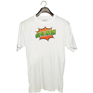                       UDNAG Unisex Round Neck Graphic 'Mom | Super Mom green' Polyester T-Shirt White                                              