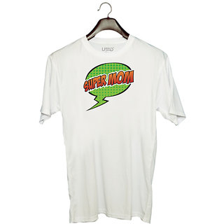                       UDNAG Unisex Round Neck Graphic 'Mom | Super Mom' Polyester T-Shirt White                                              