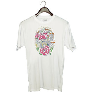                       UDNAG Unisex Round Neck Graphic 'Illustration | rose, clock, key' Polyester T-Shirt White                                              