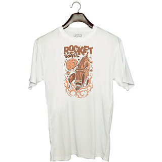                       UDNAG Unisex Round Neck Graphic 'Rocket | Rocket travel' Polyester T-Shirt White                                              