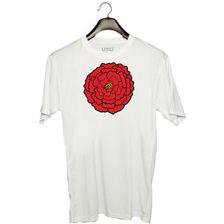                       UDNAG Unisex Round Neck Graphic 'Flower | Red Flower' Polyester T-Shirt White                                              