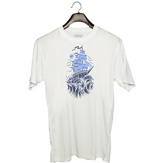                       UDNAG Unisex Round Neck Graphic 'Illustration | Ship' Polyester T-Shirt White                                              
