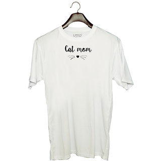                       UDNAG Unisex Round Neck Graphic 'Mom | Cat Mom' Polyester T-Shirt White                                              