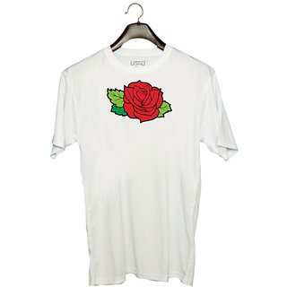                      UDNAG Unisex Round Neck Graphic 'Flower | Rose' Polyester T-Shirt White                                              