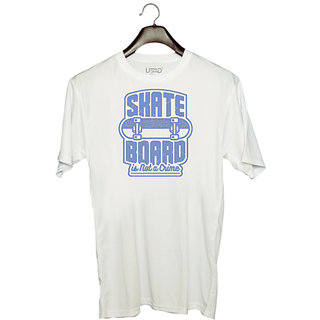                       UDNAG Unisex Round Neck Graphic 'Skate board | Skate board is not a crime' Polyester T-Shirt White                                              