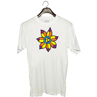                       UDNAG Unisex Round Neck Graphic 'Flower | Flower' Polyester T-Shirt White                                              