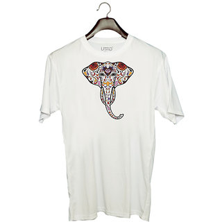                       UDNAG Unisex Round Neck Graphic 'Illustration | Elephant Head illustration' Polyester T-Shirt White                                              