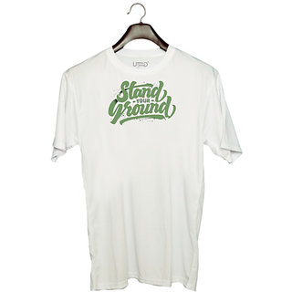                       UDNAG Unisex Round Neck Graphic 'Stand your ground' Polyester T-Shirt White                                              