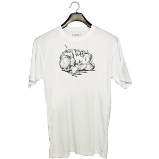                       UDNAG Unisex Round Neck Graphic 'Rabbit | Rabbit and love' Polyester T-Shirt White                                              
