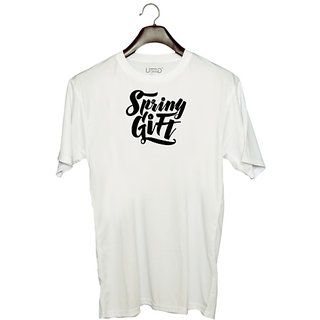                       UDNAG Unisex Round Neck Graphic 'Spring Gift' Polyester T-Shirt White                                              