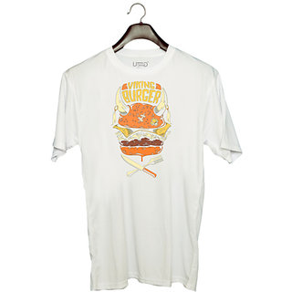                       UDNAG Unisex Round Neck Graphic 'Vikings | Viking Burger' Polyester T-Shirt White                                              