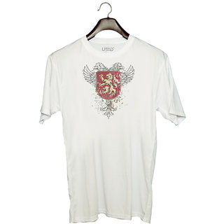                       UDNAG Unisex Round Neck Graphic 'Logo | Lion' Polyester T-Shirt White                                              