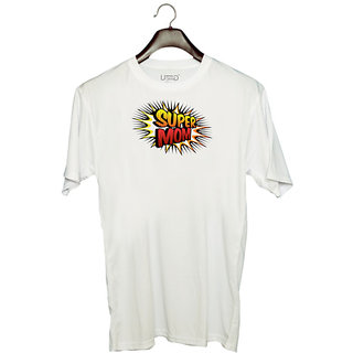                       UDNAG Unisex Round Neck Graphic 'Mom | Super Mother' Polyester T-Shirt White                                              