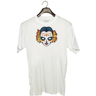                       UDNAG Unisex Round Neck Graphic 'Zombie Illustration | Female Zombie and Flower White' Polyester T-Shirt White                                              