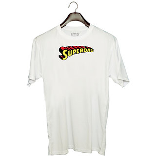                       UDNAG Unisex Round Neck Graphic 'Father | Super Dad' Polyester T-Shirt White                                              