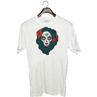                       UDNAG Unisex Round Neck Graphic 'Zombie Illustration | Female Zombie and Flower' Polyester T-Shirt White                                              