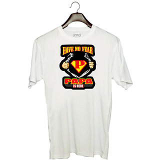                       UDNAG Unisex Round Neck Graphic 'Father' Polyester T-Shirt White                                              