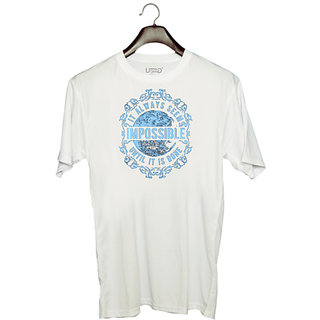                       UDNAG Unisex Round Neck Graphic 'Impossible | It Always Seems Impossible Until It Is Done' Polyester T-Shirt White                                              