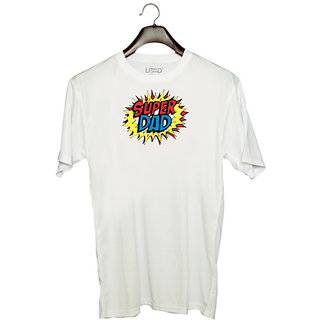                      UDNAG Unisex Round Neck Graphic 'Pappa | Super Dad' Polyester T-Shirt White                                              