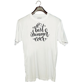                       UDNAG Unisex Round Neck Graphic 'Summer | Best summer ever' Polyester T-Shirt White                                              