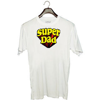                       UDNAG Unisex Round Neck Graphic 'Dad | Super Dad' Polyester T-Shirt White                                              
