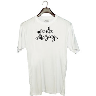                       UDNAG Unisex Round Neck Graphic 'Amazing | You are amazing' Polyester T-Shirt White                                              