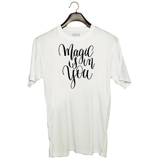                       UDNAG Unisex Round Neck Graphic 'Magic is in you' Polyester T-Shirt White                                              