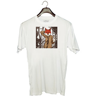                       UDNAG Unisex Round Neck Graphic 'Alluring Fox' Polyester T-Shirt White                                              