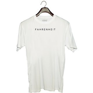                       UDNAG Unisex Round Neck Graphic 'Unit | Farenheit' Polyester T-Shirt White                                              