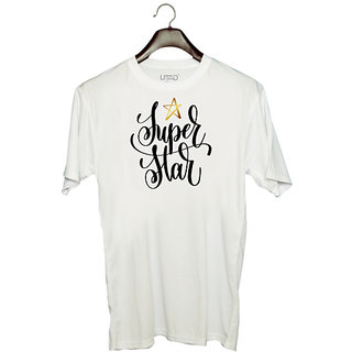                       UDNAG Unisex Round Neck Graphic 'Star | Super star' Polyester T-Shirt White                                              