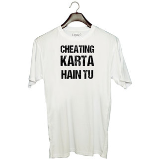                       UDNAG Unisex Round Neck Graphic 'Movie Dialogue | Cheating karta hai tu' Polyester T-Shirt White                                              