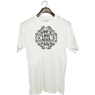                      UDNAG Unisex Round Neck Graphic 'Love | 's Love Never Fails' Polyester T-Shirt White                                              