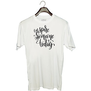                       UDNAG Unisex Round Neck Graphic 'Inspire Someone today' Polyester T-Shirt White                                              