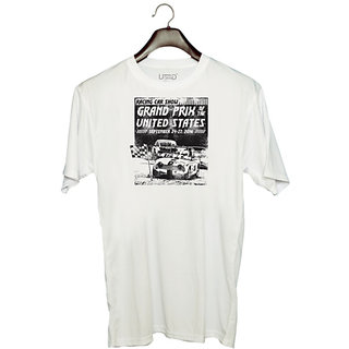                       UDNAG Unisex Round Neck Graphic 'Grand Prix united States | Racing Car Show' Polyester T-Shirt White                                              
