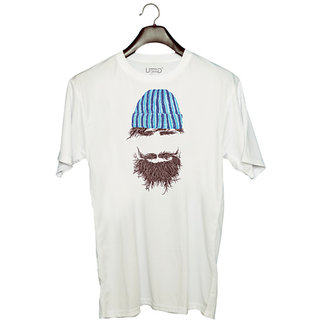                       UDNAG Unisex Round Neck Graphic 'Creativity | Hat, mustache and Beared' Polyester T-Shirt White                                              